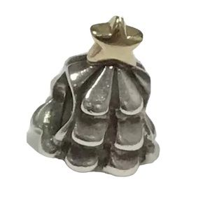 Pandora Sterling Silver 14k Christmas Tree Charm # 790365